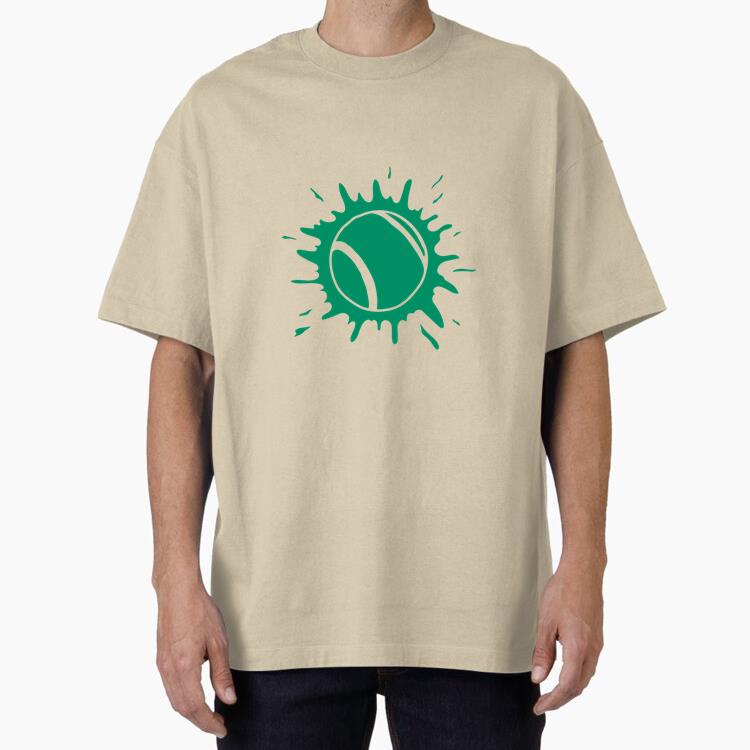 Tennis Ball Cut Out Doodle On Green Paint Splatter Cotton T-Shirt 